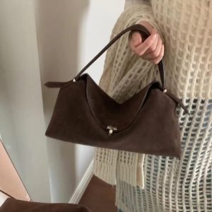 MBH French Vintage Matte Leather Large Capacity Commuter Handbag with Shoulder Strap