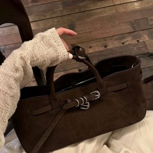 MBH Top Layer Suede Vintage Buckle Large Capacity Niche Designer Handbag