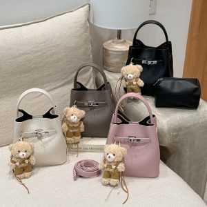 MZ Korean Lychee Texture Bucket Bag Women 2026 Summer Crossbody Shoulder Handbag