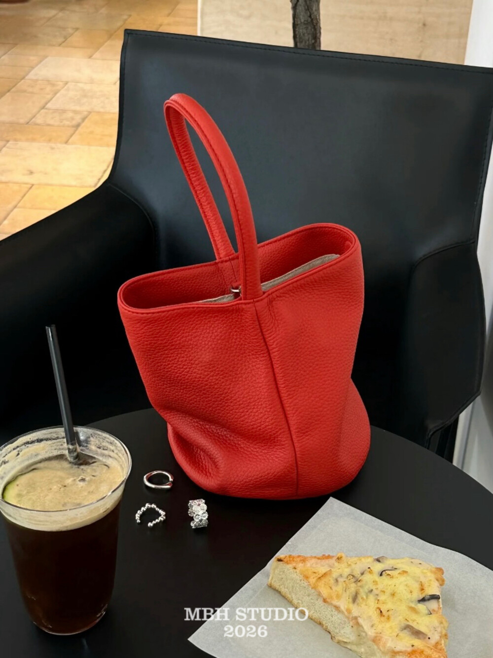 MBH Lychee Texture Soft Versatile Bucket Bag Crossbody Handbag