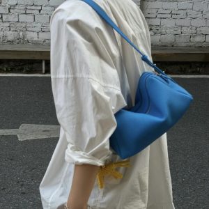 MBH Niche Design Top Layer Cowhide Double Compartment Pillow Bag Litchi Texture Slouchy Shoulder Bag