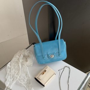 MBH 2026 Summer New Minimalist Metal Lock Small Square Bag Oil Wax Cowhide Refined Shoulder Bag