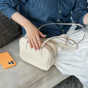 2026 Spring Summer New Top Layer Cowhide Mini Square Bag Long Handle Minimalist Versatile Shoulder Bag with Random Pony Charm