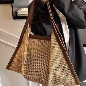 Women's 2026 Woven Straw Tote Bag Retro Large Capacity Shoulder Bag