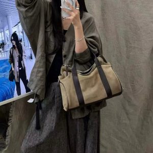 MBH Women's Top-Grain Nubuck Leather Color-Block Large Foldable Tote Bag with Shoulder Strap