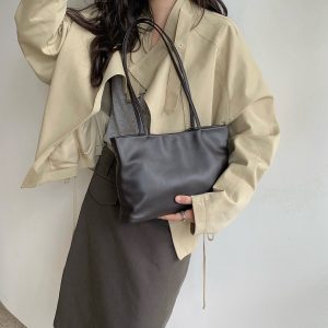 MBH Minimalist Top-Grain Leather Tote Bag Solid Color Versatile Shoulder Bag