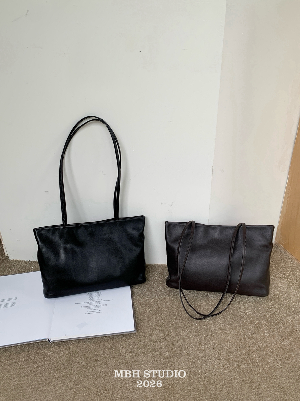 MBH Minimalist Top-Grain Leather Tote Bag Solid Color Versatile Shoulder Bag - Image 3