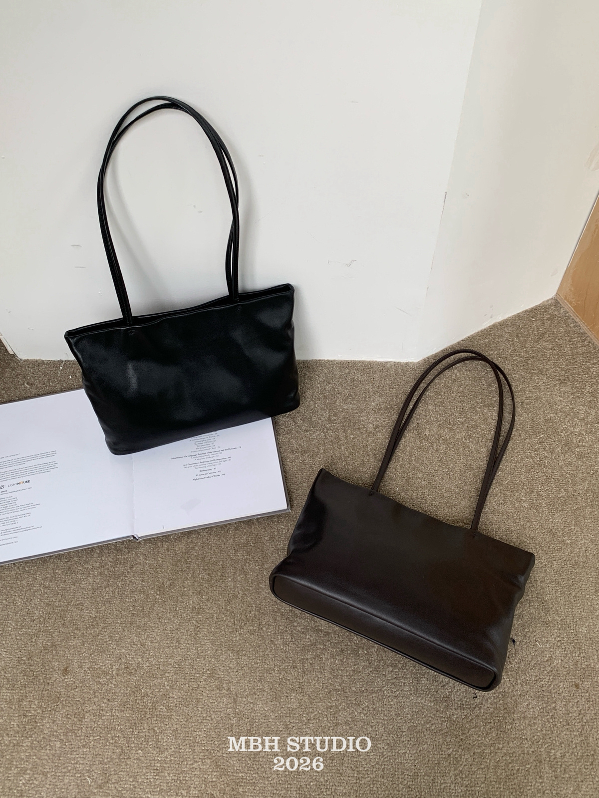 MBH Minimalist Top-Grain Leather Tote Bag Solid Color Versatile Shoulder Bag - Image 4